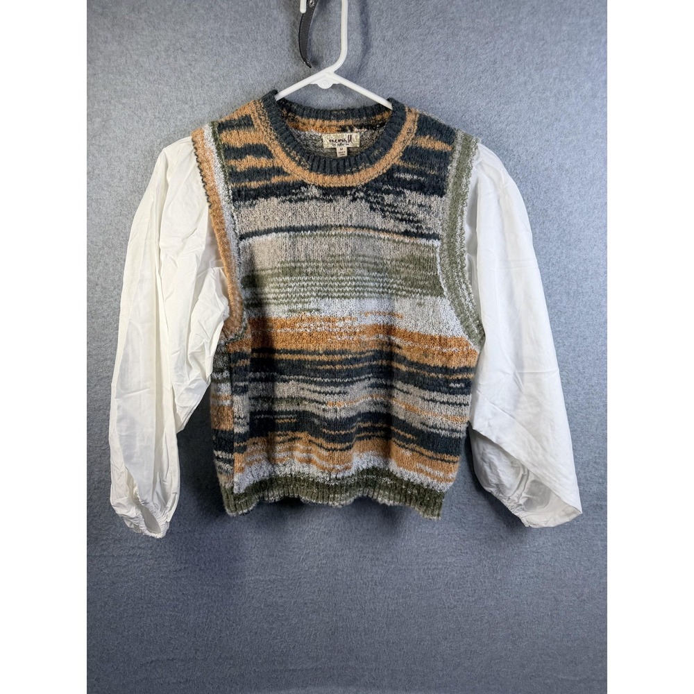 One World Sweater Womens Medium Multicolor Crew Neck Balloon Sleeve Pullover